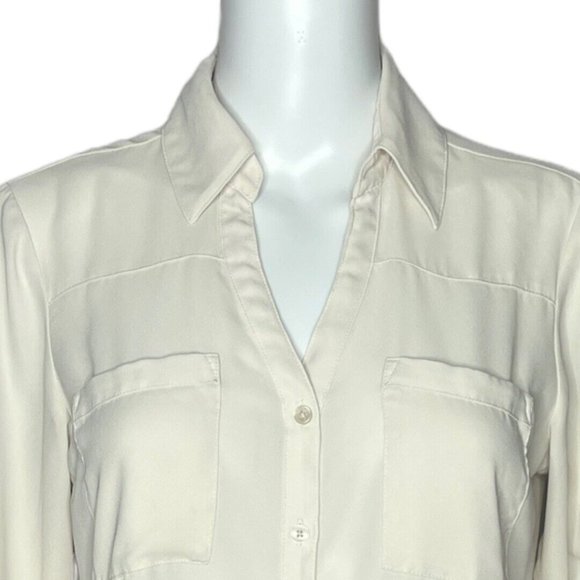 Express Portofino Shirt Womens Small Beige Chiffon‎ Long Sleeve Pockets Career - Picture 5 of 7